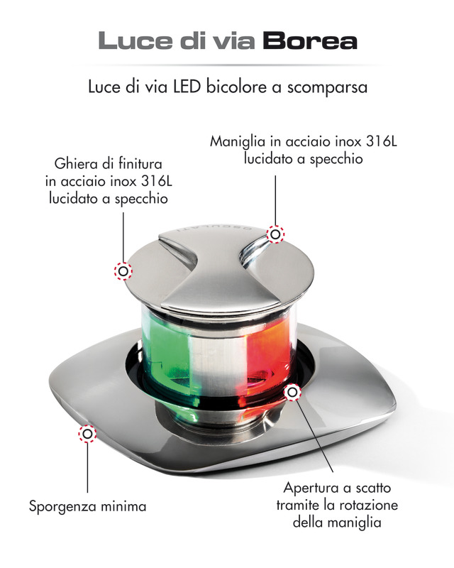 Luce di navigazione a LED retrattile Borea, bicolore