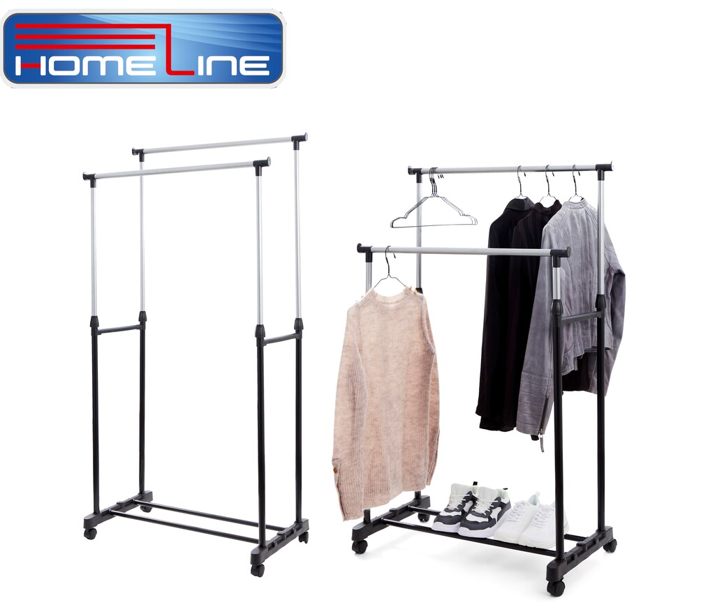 Homeline Doppel-Kleiderständer verstellbar  (schwarz, 145cm × 43cm × 160cm)
