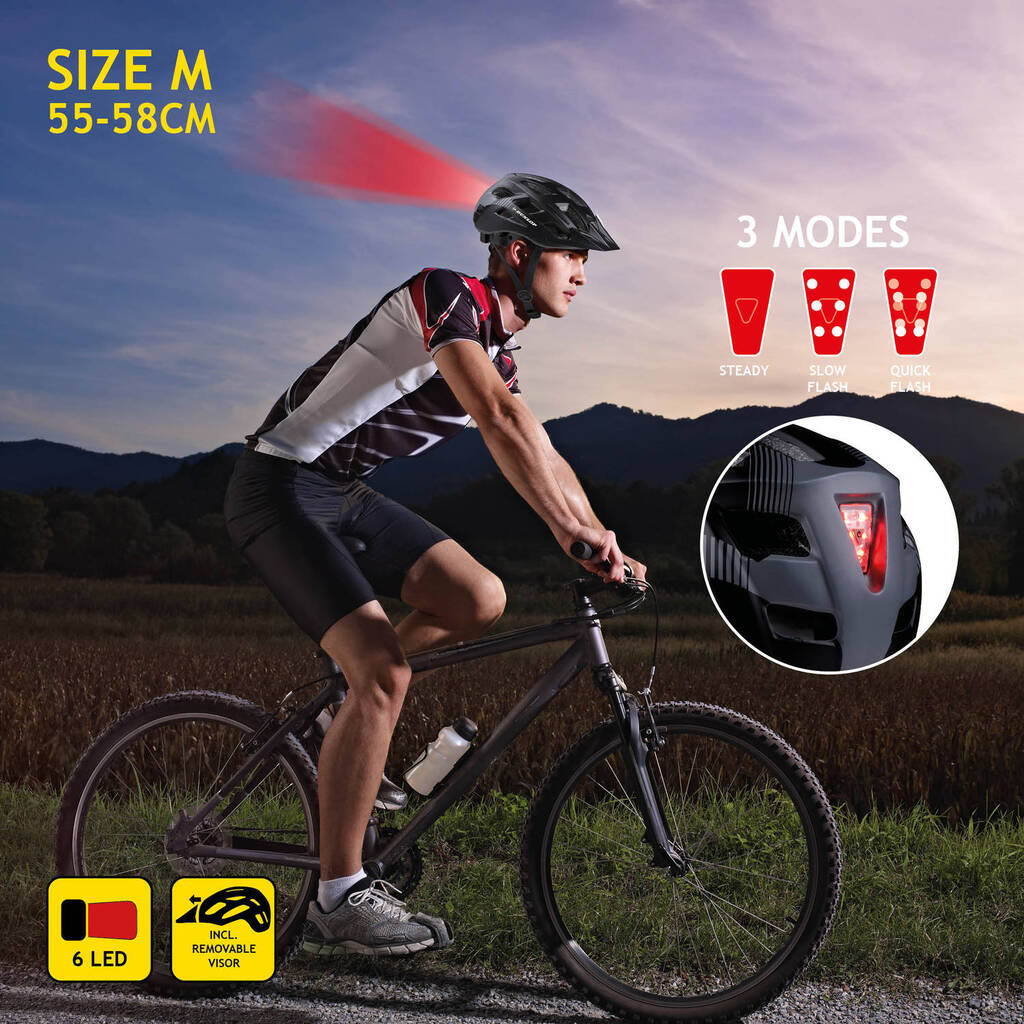 Dunlop Bicycle Helmet with Visor & LED (black, 25.5cm × 21.5cm × 16cm, M)