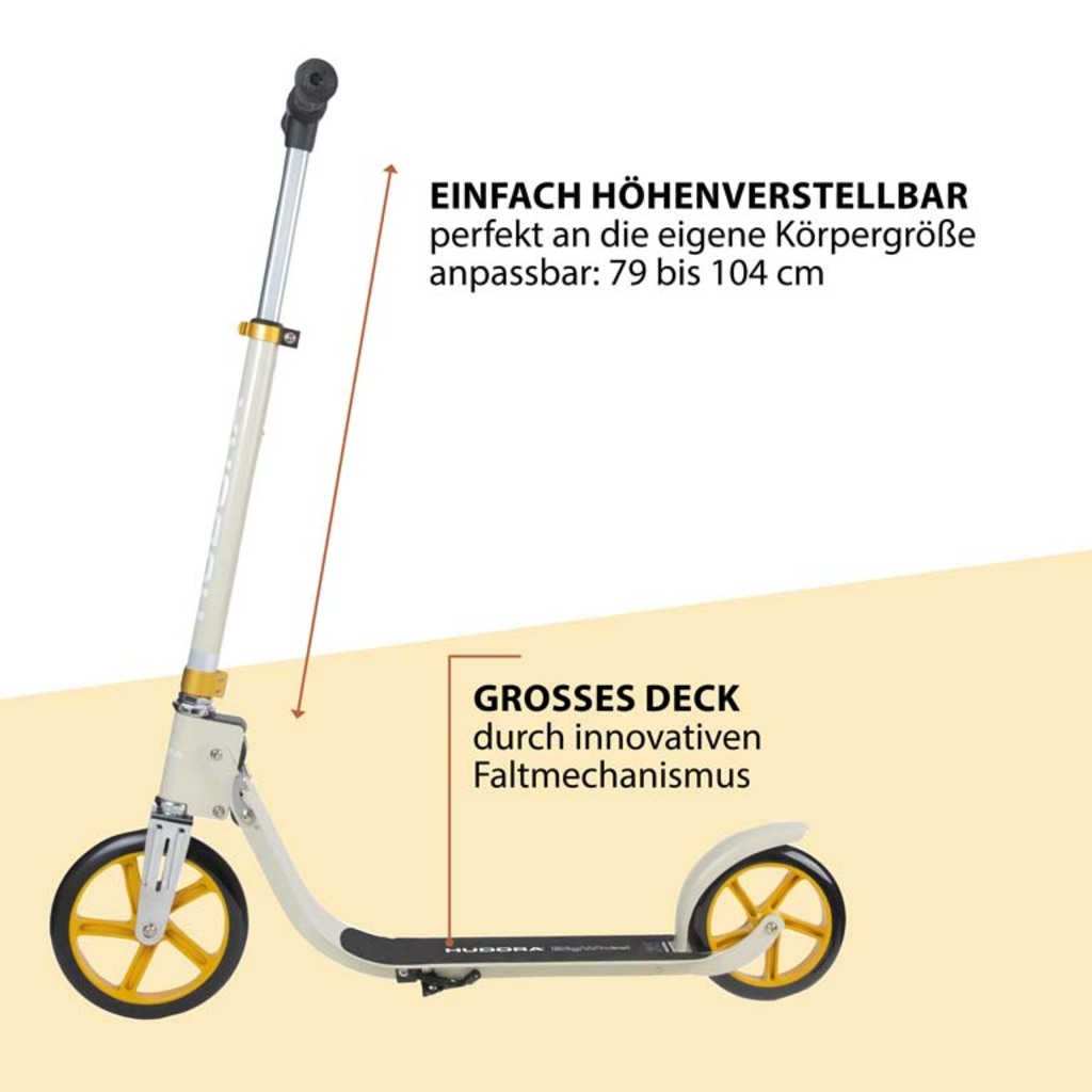 Hudora BigWheel® 215 Scooter (sand, 88cm × 48cm × 106cm, 4.1kg)