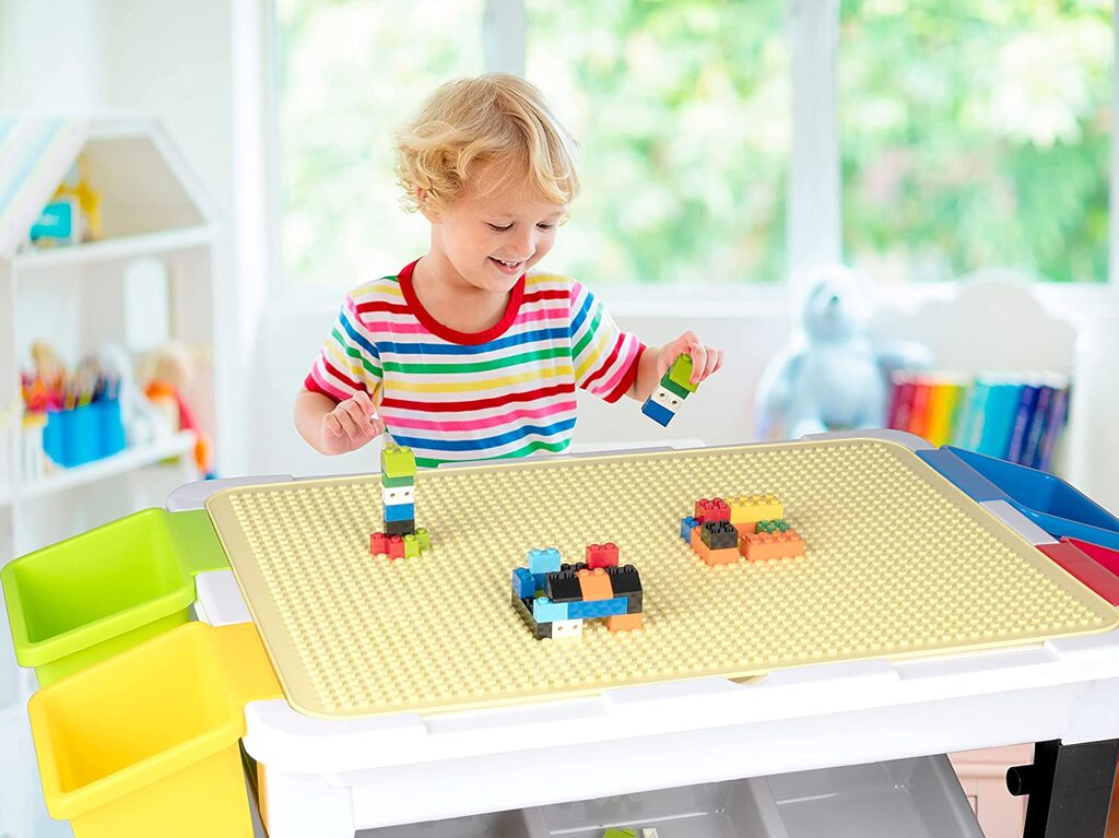 Eddy Toys Play Table with Building Blocks 300pcs (48cm × 35cm × 31cm, 1.8kg)