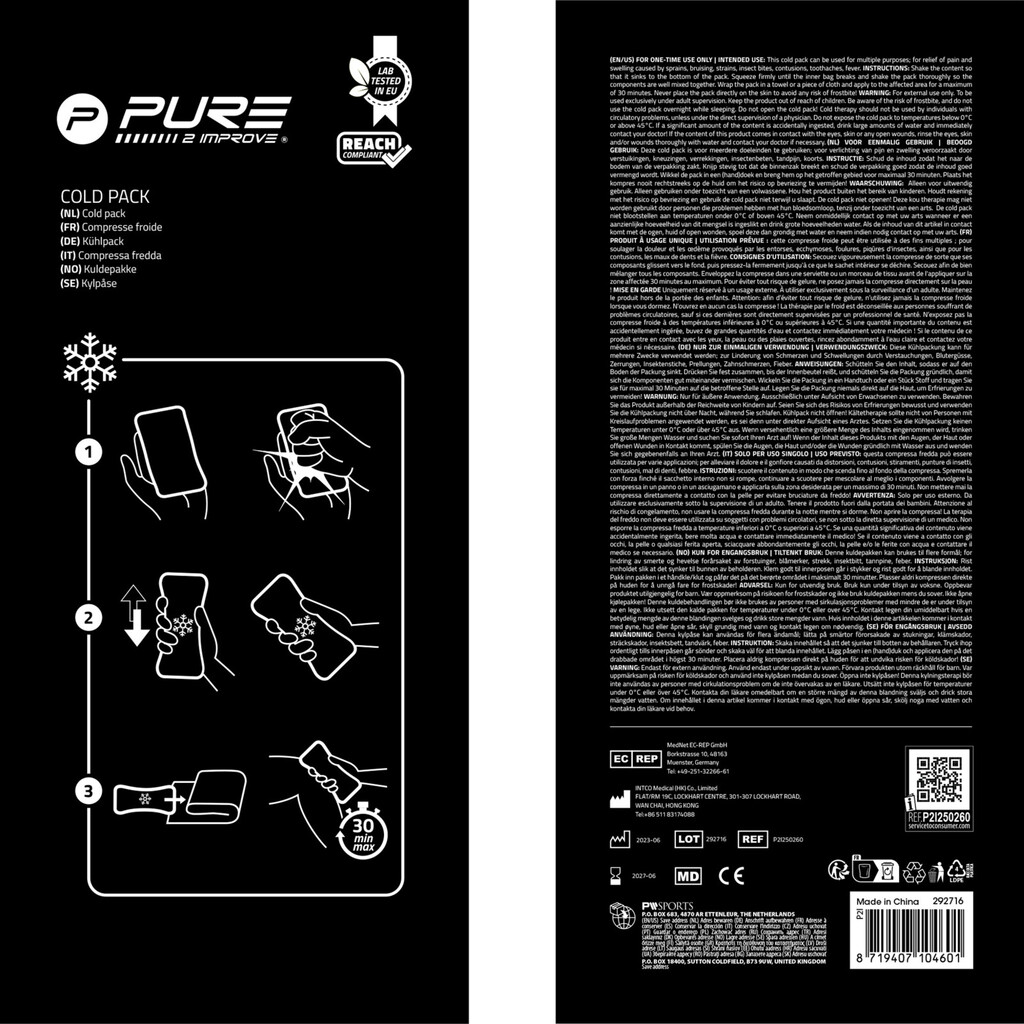 Pure2improve Kühl-Kompresse (schwarz, 29cm × 13.3cm, 252g)