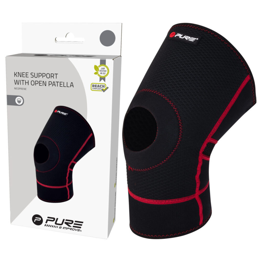 Pure2improve Knee Support Open Patella Neoprene (Black, 38cm × 15cm, M)