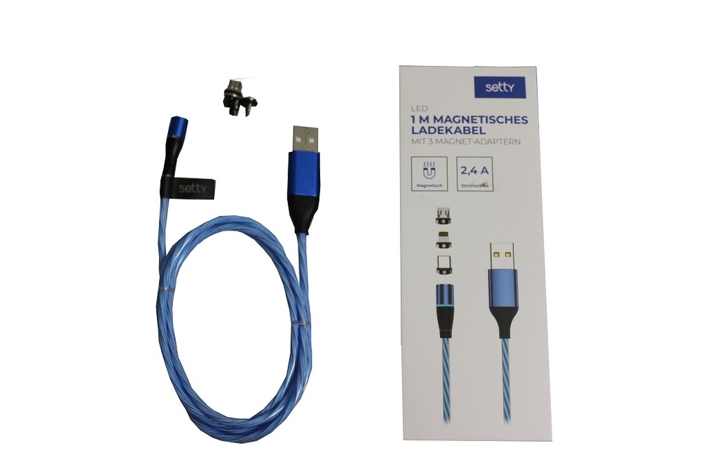Setty Magnetisches USB Kabel 1m 2A LED (blau, 100cm)