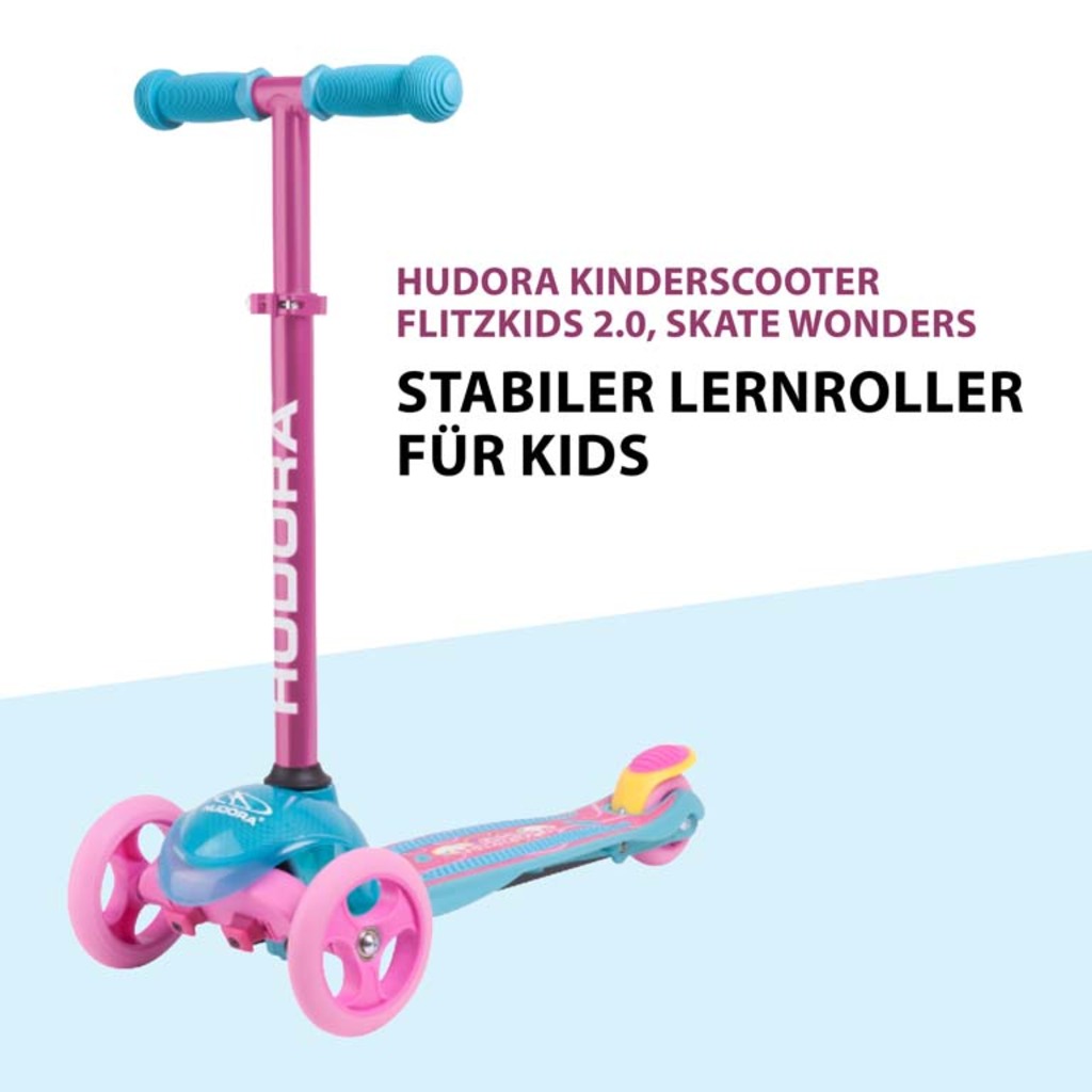Hudora Flitzkids 2.0 Skate Wonders (rosa/hellblau, 54cm × 28cm × 66cm, 2.125kg)