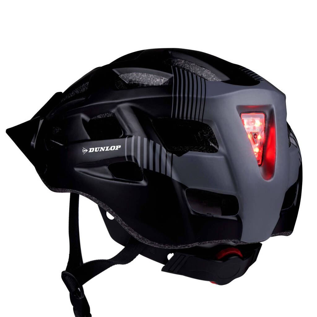 Casco da bicicletta Dunlop con visiera e LED (nero, 25,5 cm × 21,5 cm × 16 cm, M)