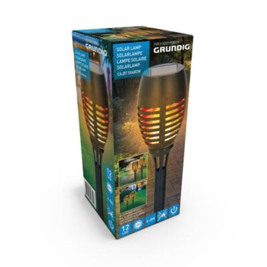 Grundig Lampada Solare LED Effetto Fiamma (nero, ⌀7,5cm × 48cm)