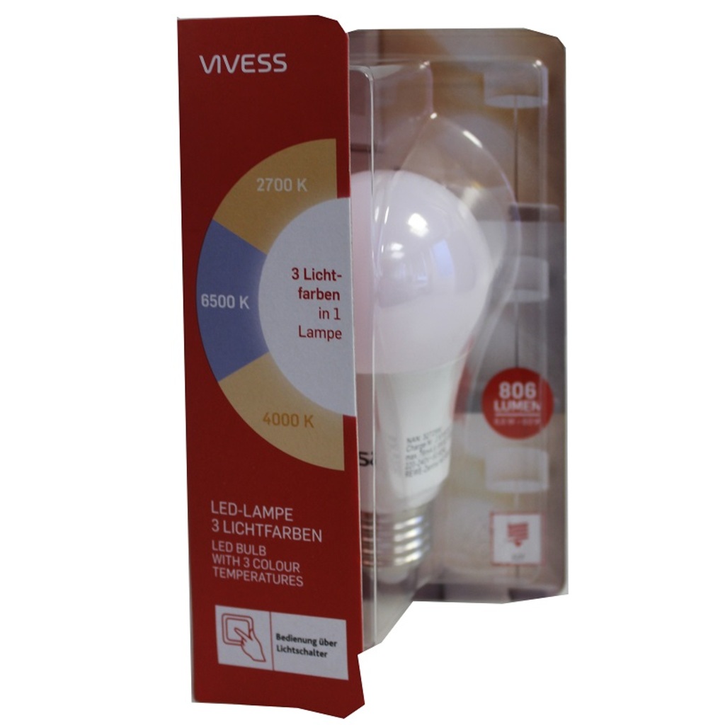 VIVESS LED-Lampe in 3 Lichtfarben (weiss, ⌀6cm × 12cm × 12cm)