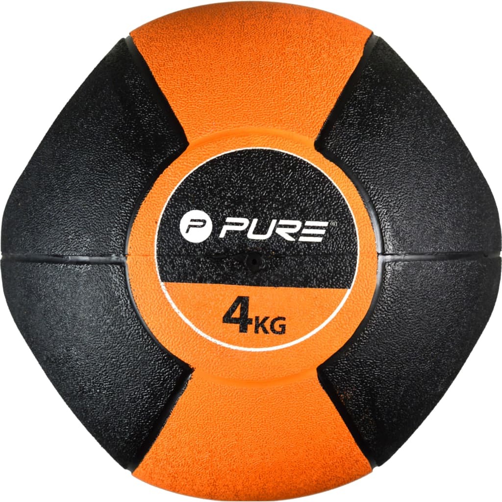 Pure2improve medicine ball with handles (black/orange, 4kg)