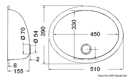 Evier ovale en acier VA, poli miroir 510x390 mm