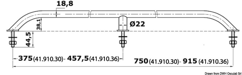 Handrail oval tube AISI316 screws outside 305mm