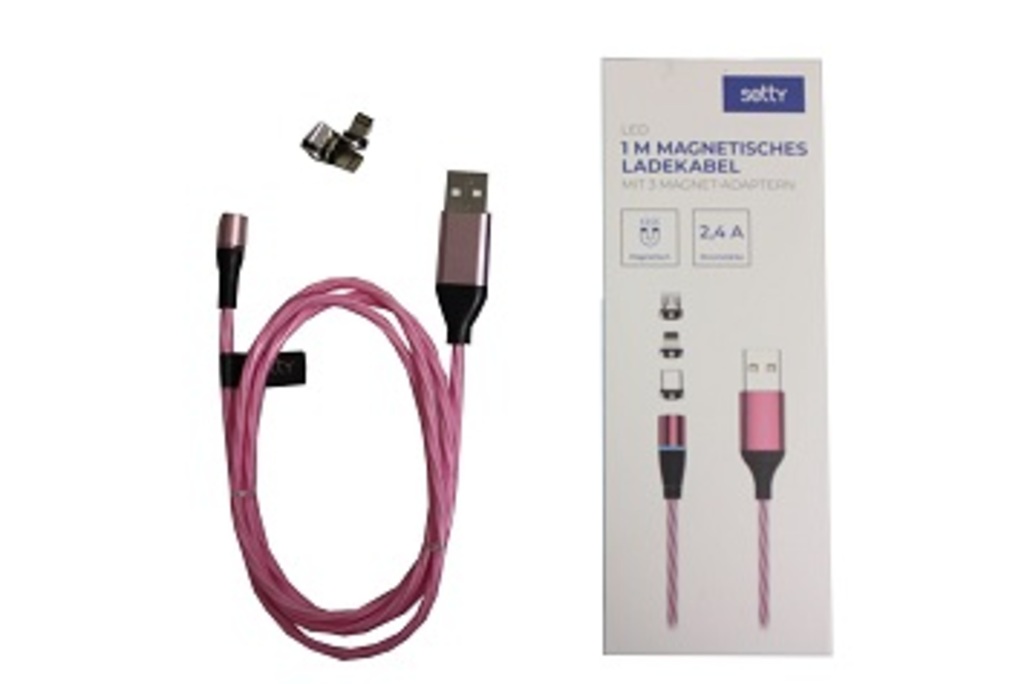 Setty Magnetic USB Cable 1m 2A LED (pink, 100cm)