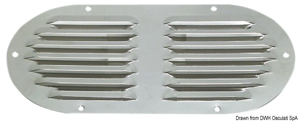 Griglia di ventilazione, ovale in acciaio VA, lucida 235 x 118 mm