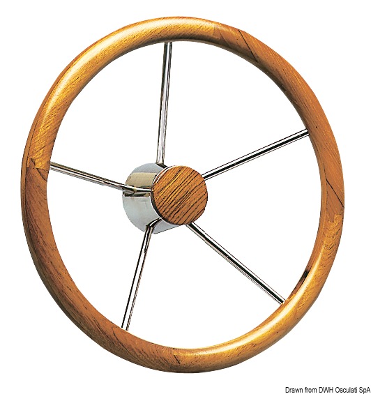 VA-steel steering wheel w.teak outer ring 350 mm