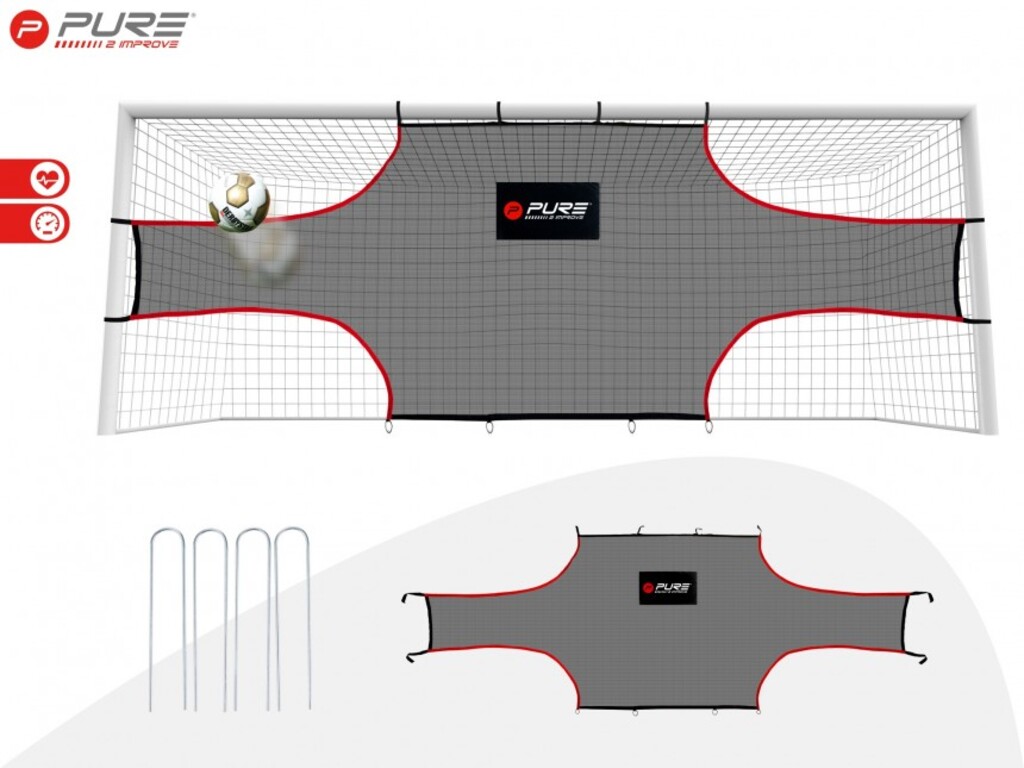 Pure2improve Football Goal Training Net (Black/Red, 732cm × 244cm)