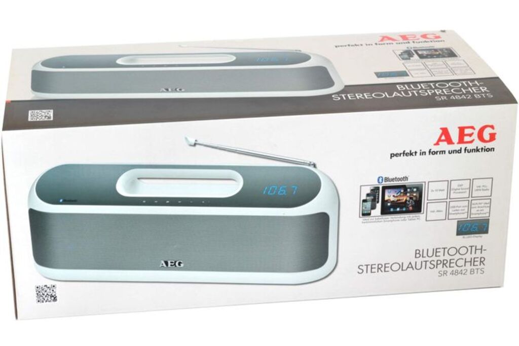 AEG Bluetooth Stereo Speaker (white grey, 40cm × 15.7cm × 11cm)