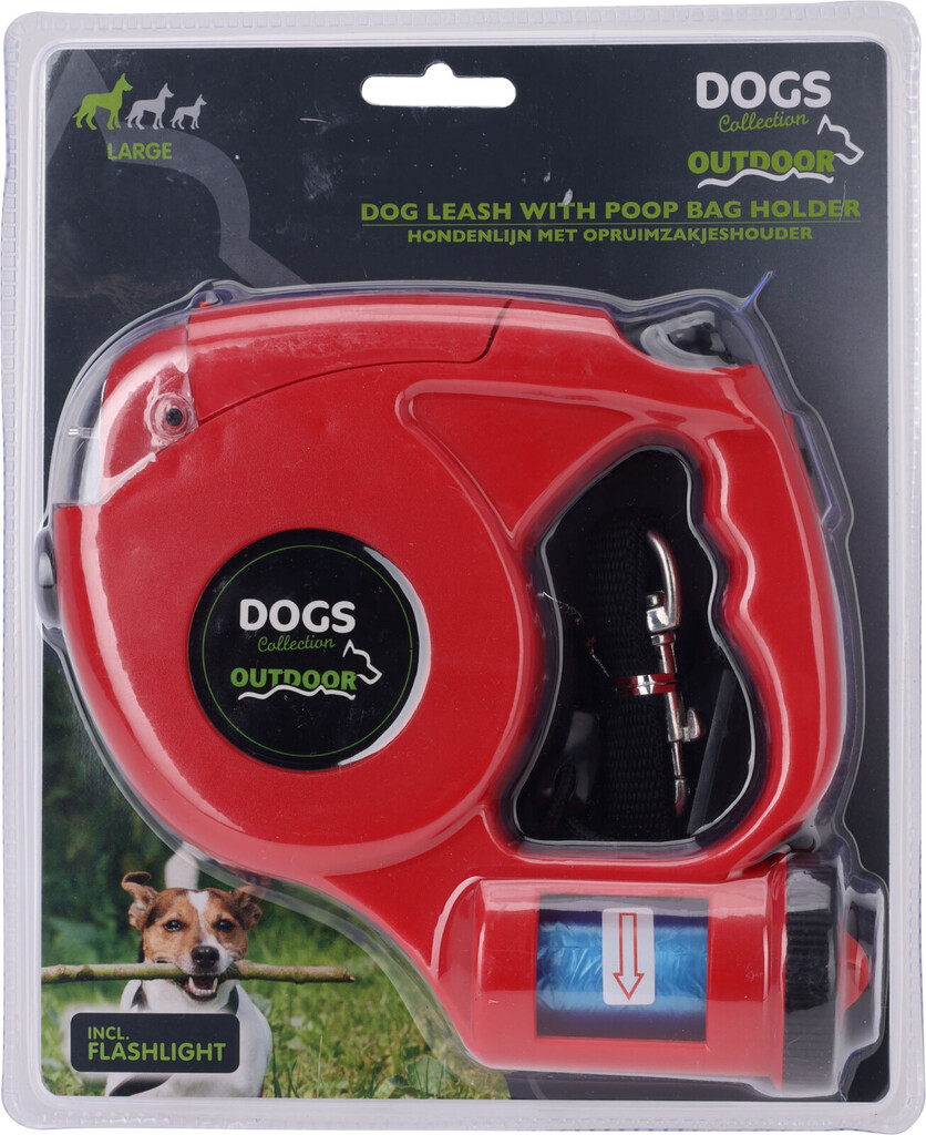 CHAMP pull-out dog leash (red, 500cm)