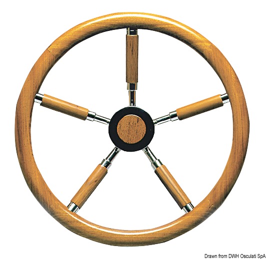 VA-steel steering wheel w.teak outer ring 500 mm