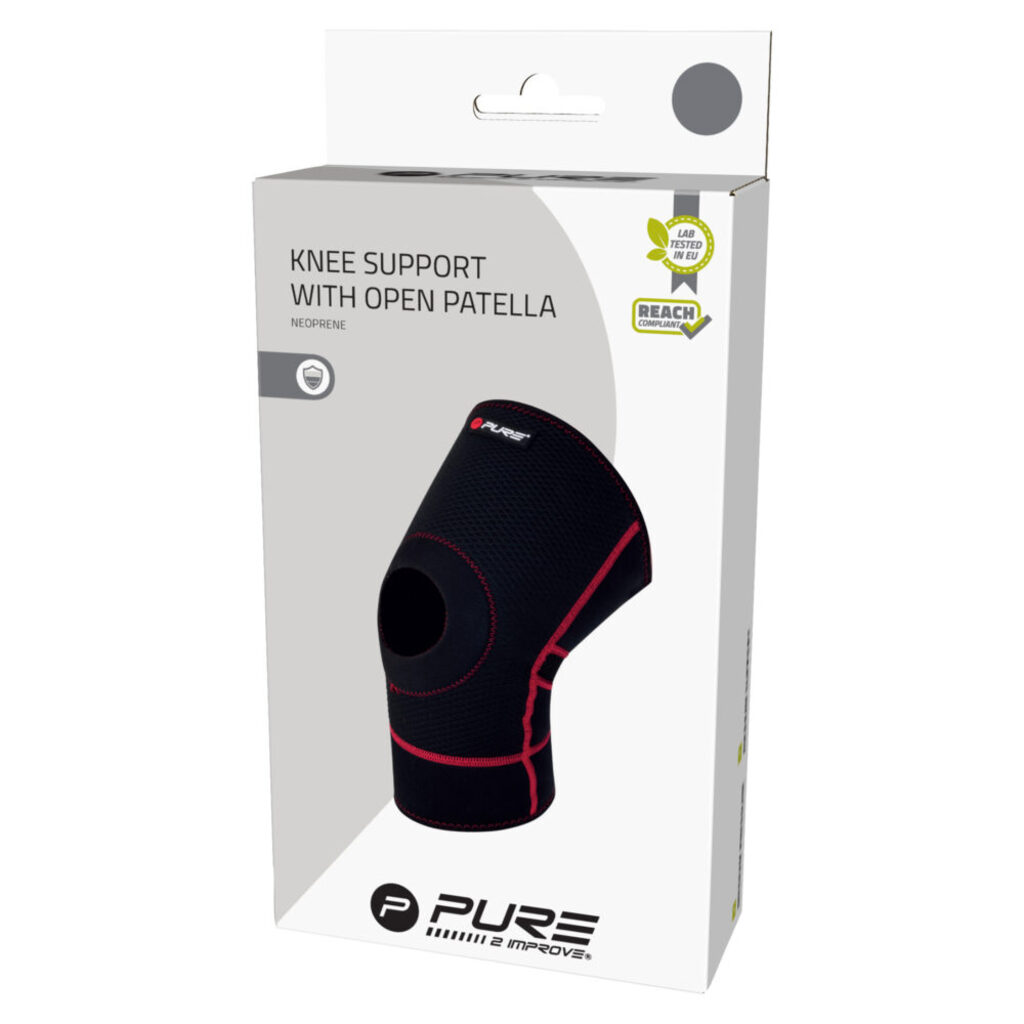 Pure2improve Knee Support Open Patella Neoprene (Black, 38cm × 15cm, M)