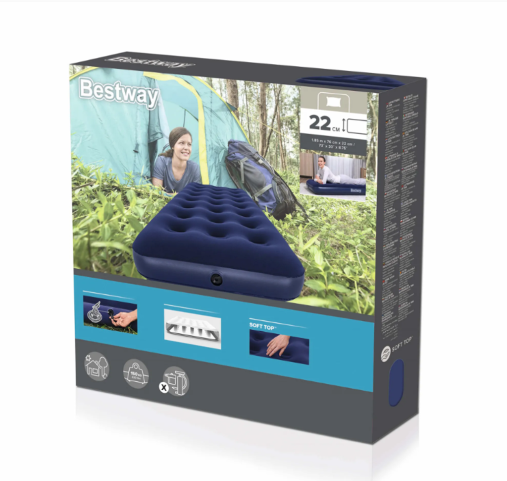 Bestway lit à air - simple (bleu foncé, 185cm × 76cm × 22cm, 1.5kg)