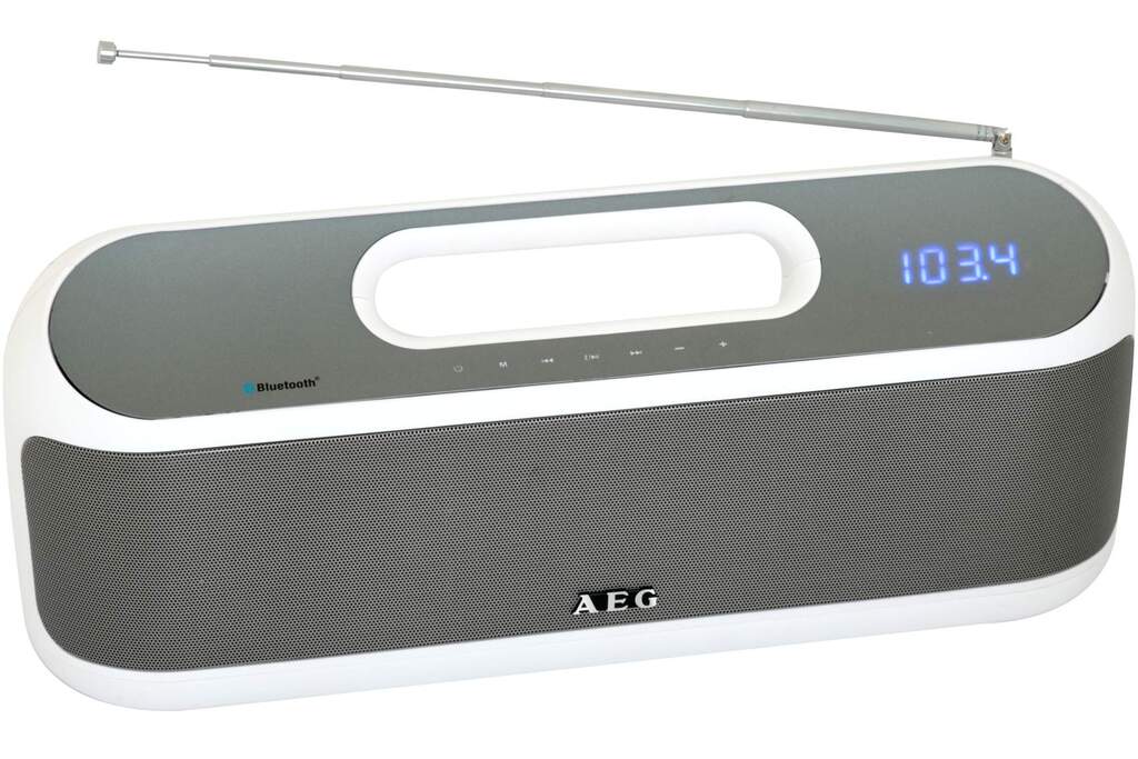 AEG Haut-parleur stéréo Bluetooth (blanc gris, 40cm × 15.7cm × 11cm)