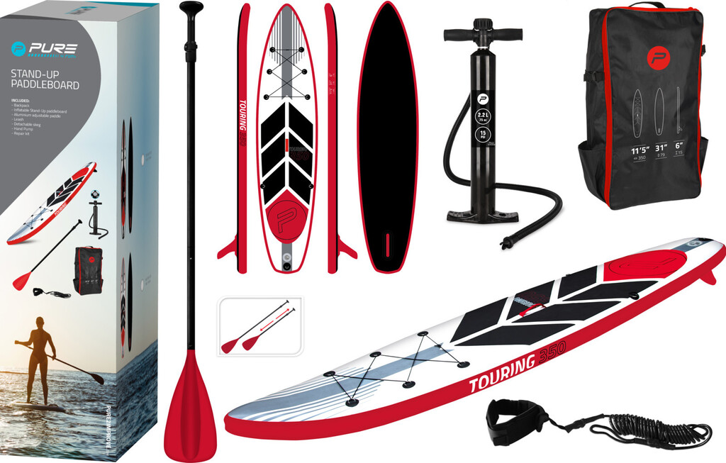 Pure2improve Stand up 350cm 15cm) 4Fun 79cm | 8719407053510 touring Paddle board (white/black/grey/red, × ×